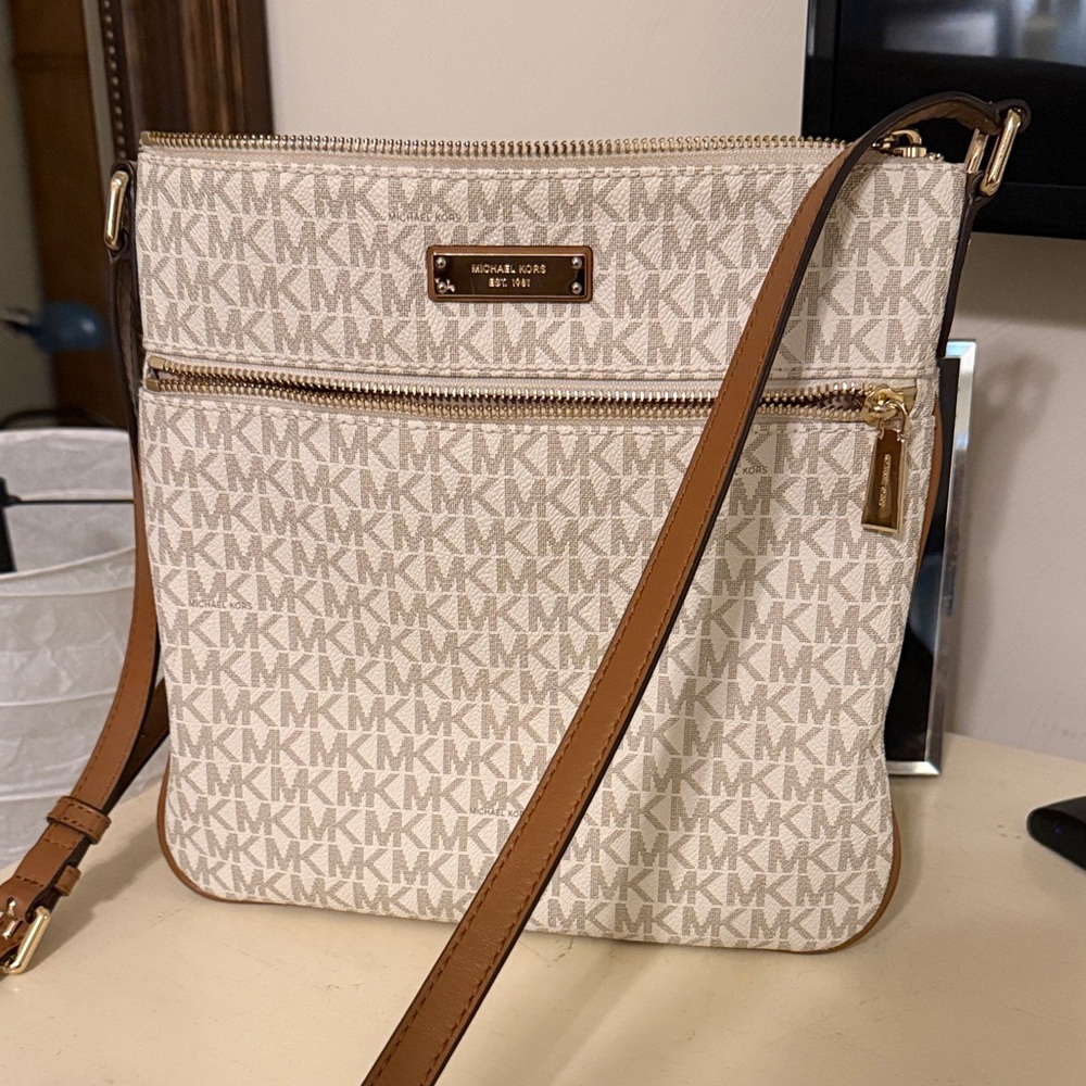 Michael Kors Beige and Brown Crossbody Bag